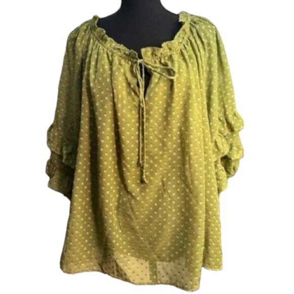 Cato Tops - Cato’s Olive Green Dotted Ruffle Sleeve Women’s Blouse Size XL